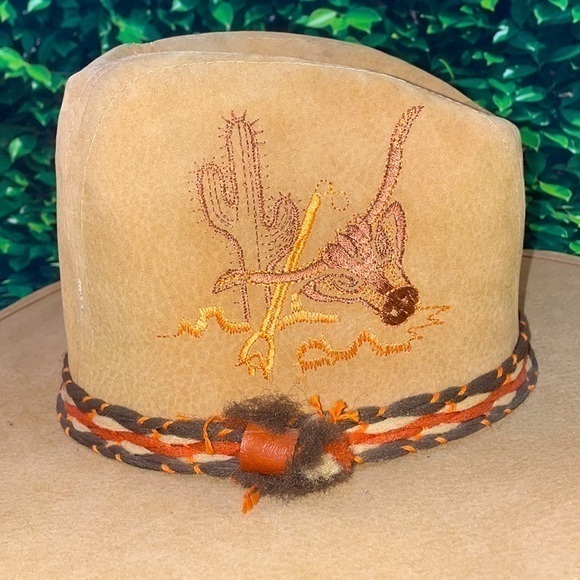 Western Wide Brim Embroidered Cowboy Fedora Hat - Picture 3 of 16